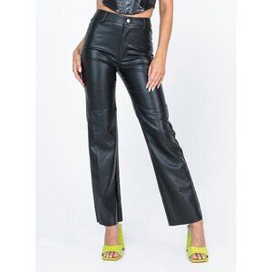 Princess Polly Black Macey Faux Leather High Rise Straight‎ Leg Vegan Pants Sz 2